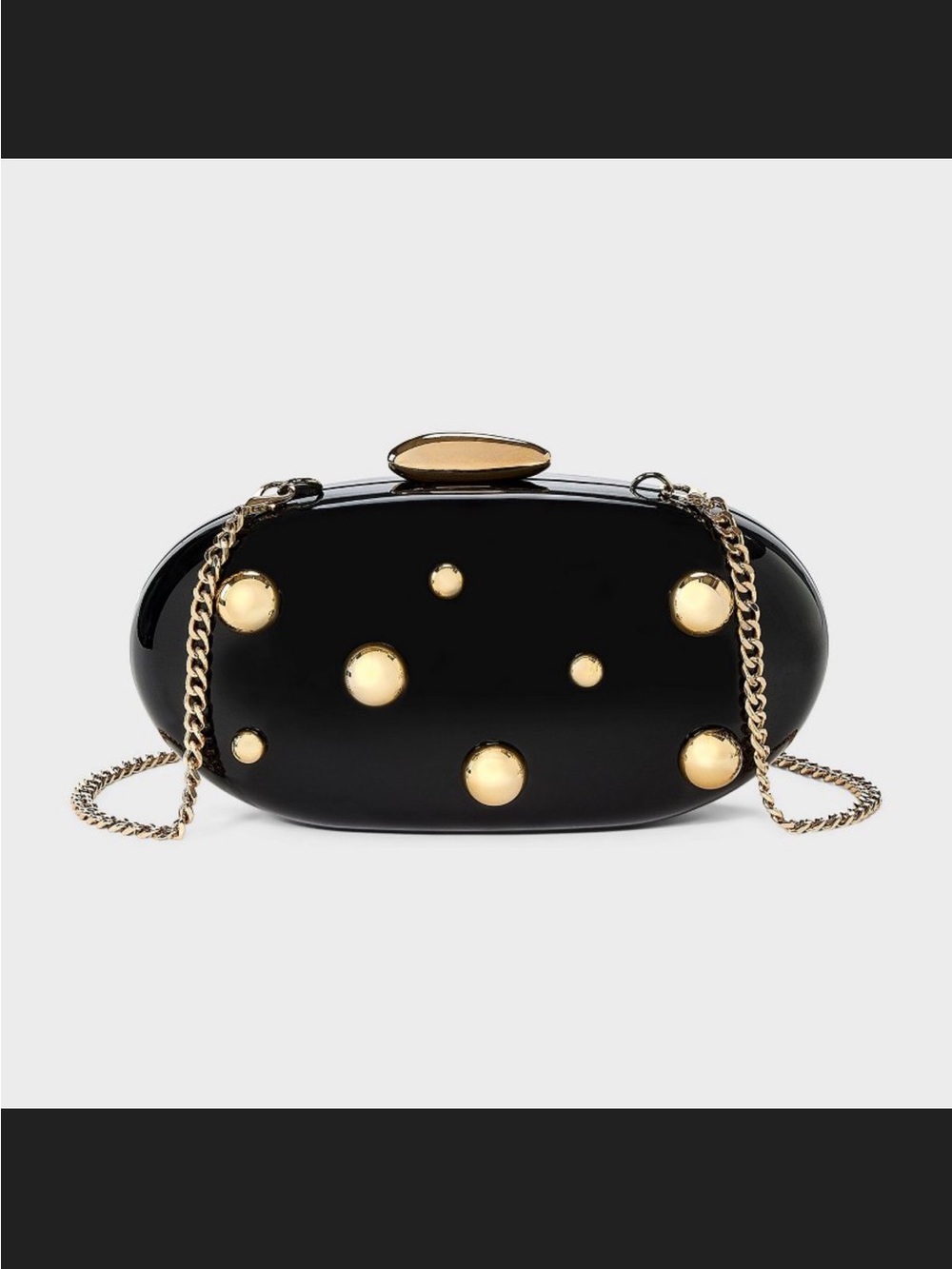 Organic Minaudiere Black Clutch with Gold Studs and Chain